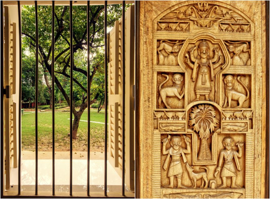 (L) A view from the room; (R) A hand-carved installation.